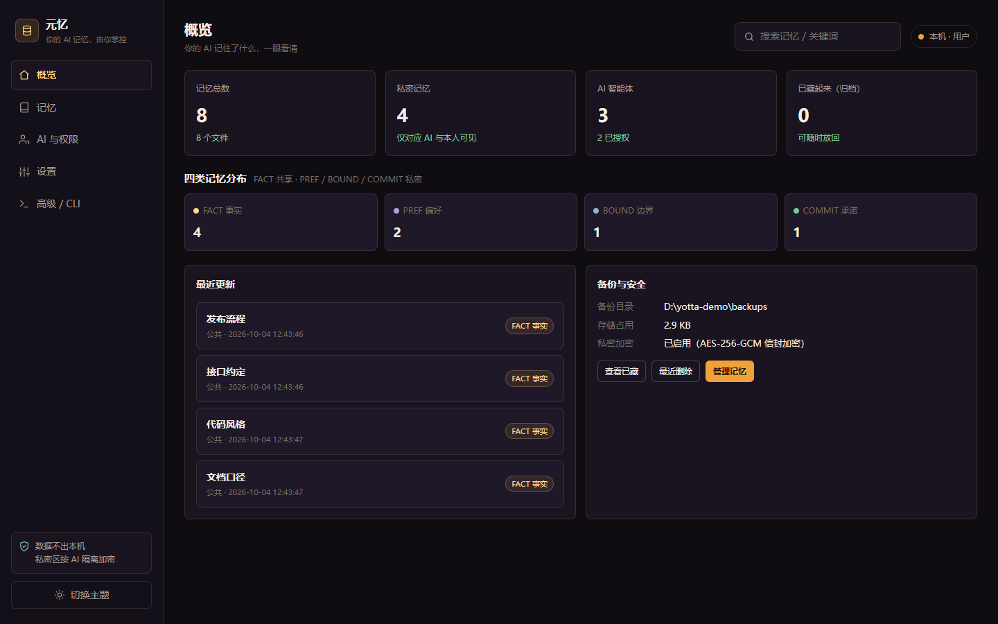 元忆记忆管理台：概览视图